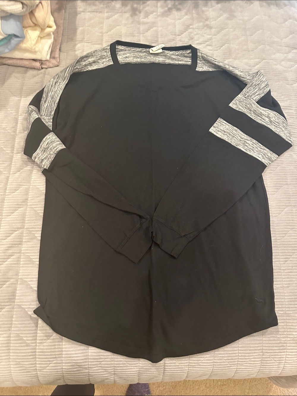 PINK Victoria's Secret Black Long Sleeve Tee with Heather Gray Accents